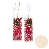 EnchantedGarden-RealFlowers-DangleEarrings-Rectangular-PinkandGreen