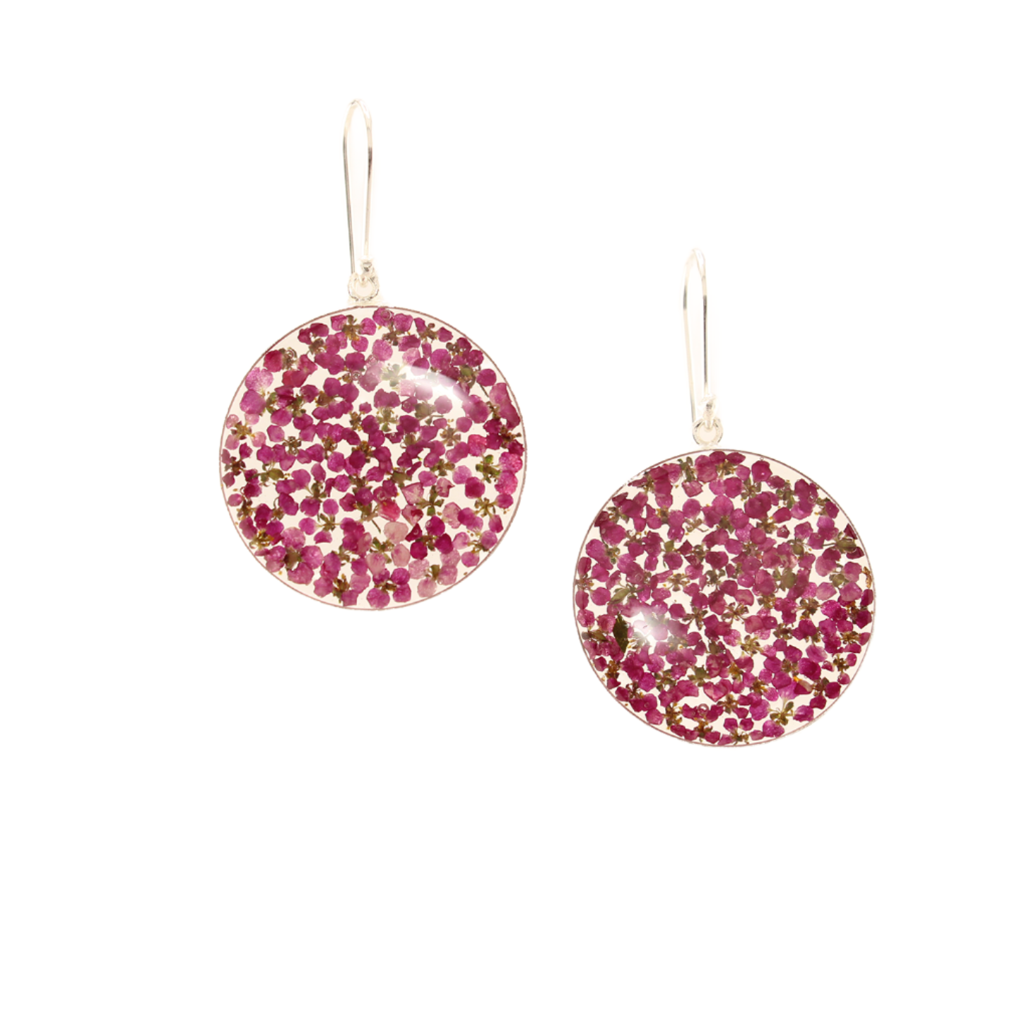 Enchanted Garden - Real Flowers - Dangle Earrings - Round - Purple