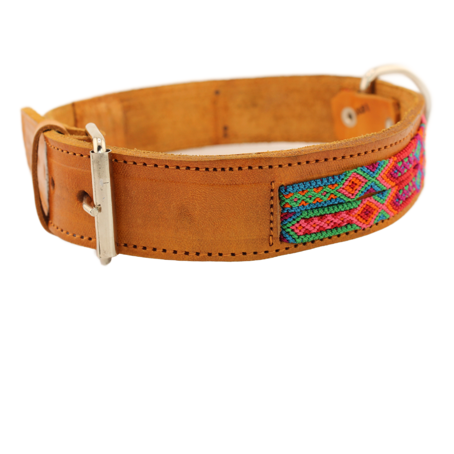 Festive - Knitted Leather Dog Collar - Orange and Pink