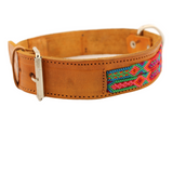 Festive - Knitted Leather Dog Collar - Orange and Pink