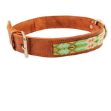 Mint - Knitted Leather Dog Collar - Brown and Green