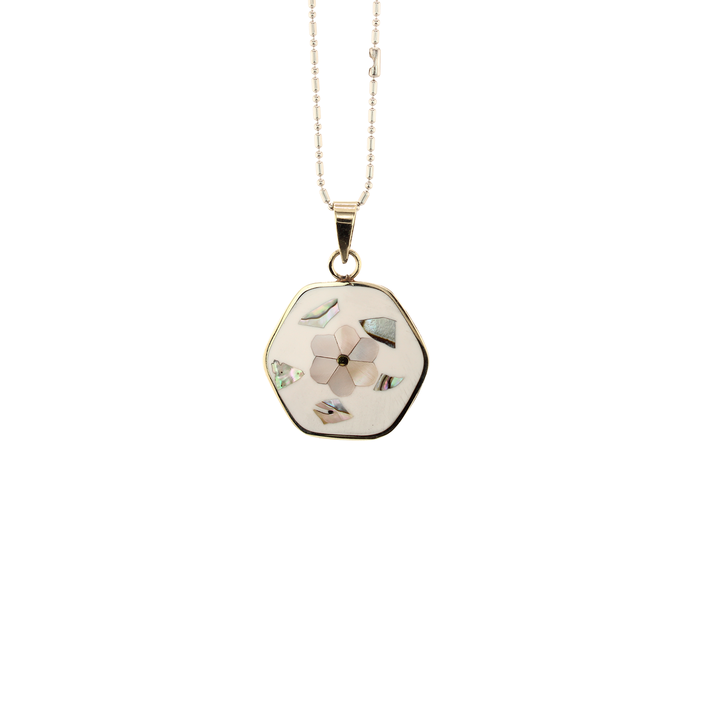 Ocean's Whisper - Round Pendant With Chain - Abalone Mother of Pearl - White