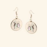 Ocean's Whisper - Butterfly - Abalone Mother of Pearl Dangle Earrings - White - Round - Large