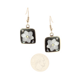 Ocean's Whisper - Flower - Square - Abalone Mother of Pearl Dangle Earrings - Black - Medium