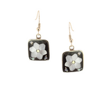 Ocean's Whisper - Flower - Square - Abalone Mother of Pearl Dangle Earrings - Black - Medium