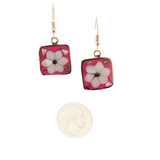 Ocean's Whisper - Flower - Square - Abalone Mother of Pearl Dangle Earrings - Hot Pink - Medium