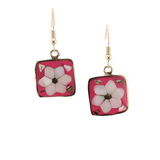 Ocean's Whisper - Flower - Square - Abalone Mother of Pearl Dangle Earrings - Hot Pink - Medium