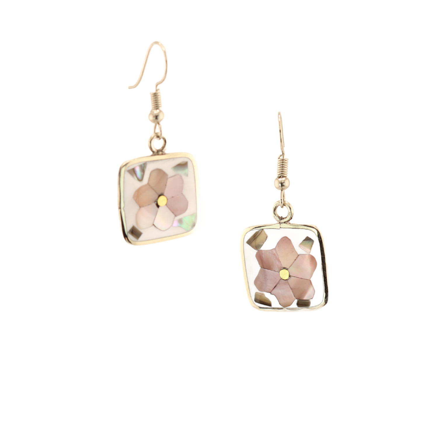 Ocean's Whisper - Flower - Square - Abalone Mother of Pearl Dangle Earrings - White - Medium