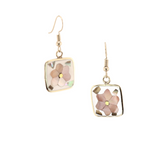 Ocean's Whisper - Flower - Square - Abalone Mother of Pearl Dangle Earrings - White - Medium