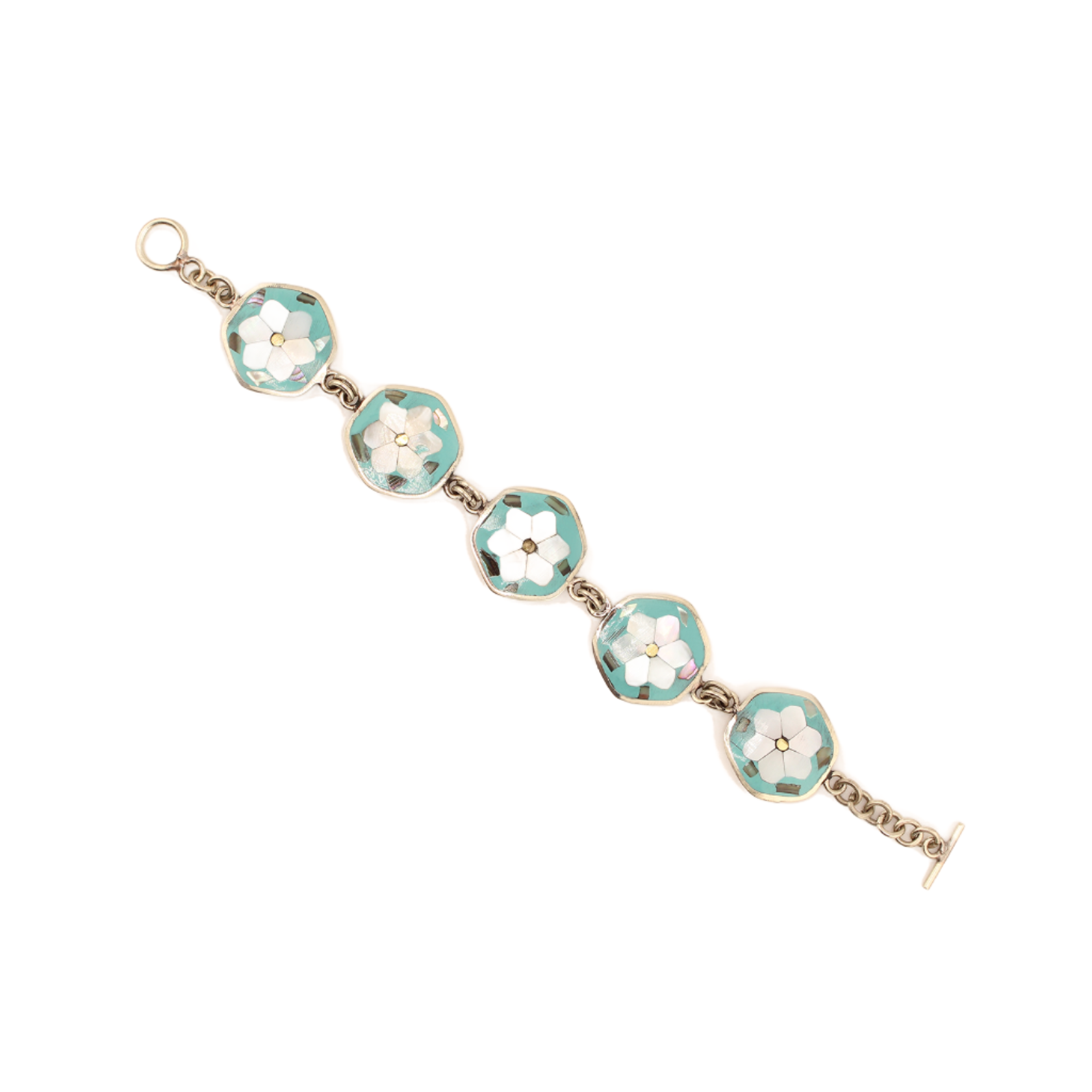 Ocean_sWhisper-MotherofPearlFlowerBracelet-Hexagon-Green-Small-8In
