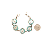Ocean's Whisper - Mother of Pearl Flower Bracelet - Hexagon - Green - Small - 8 In