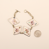 Ocean's Whisper - Mother of Pearl Flower Rhombus Bracelet - White - Large - 8 In