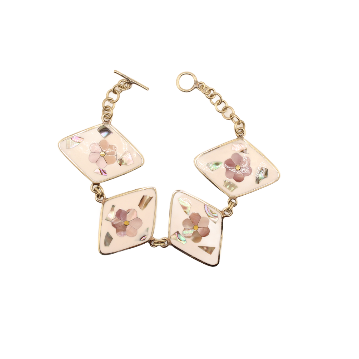Ocean's Whisper - Mother of Pearl Flower Rhombus Bracelet - White - Large - 8 In