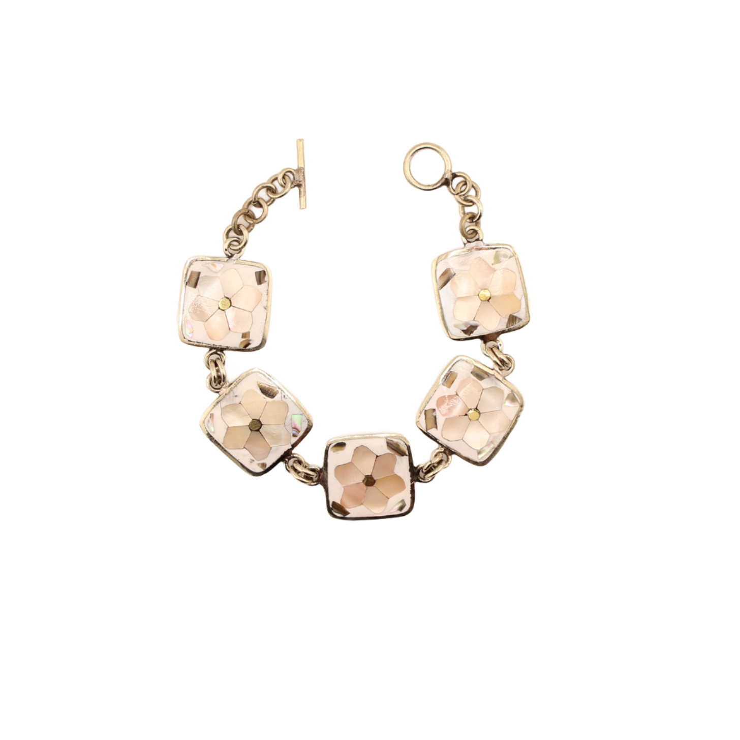 Ocean's Whisper - Mother of Pearl Flower Square Bracelet - White - Small - 8 In