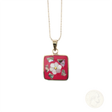 Ocean's Whisper - Square Pendant With Chain - Abalone Mother of Pearl - Hot Pink