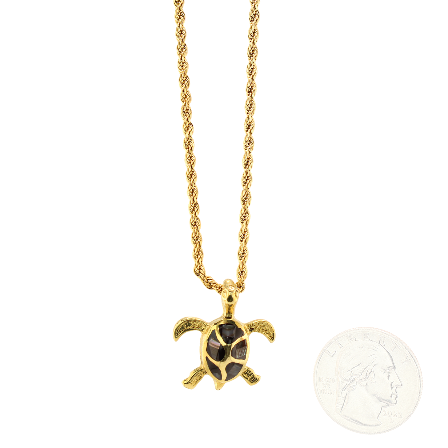 Ocean's Whisper - Turtle Pendant With Chain - Bronze and Abalone Mother of Pearl - Green