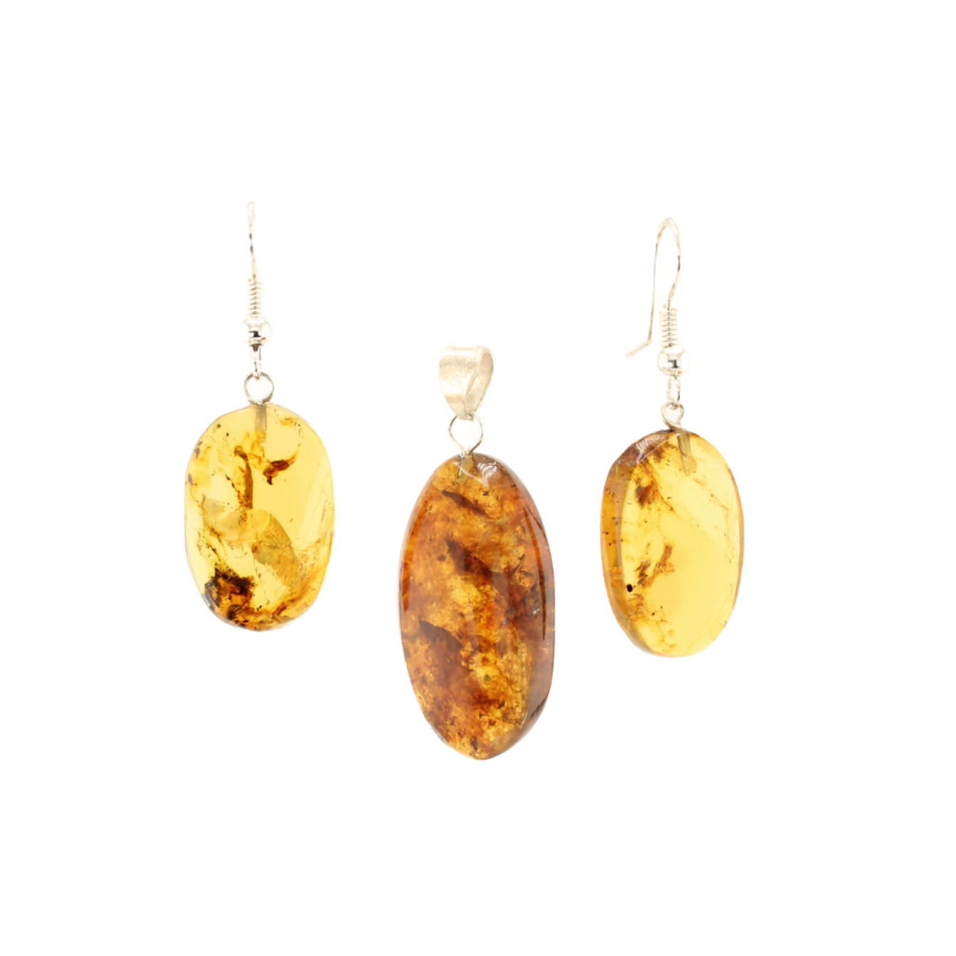 Oval - Earrings and Pendant - Amber Set