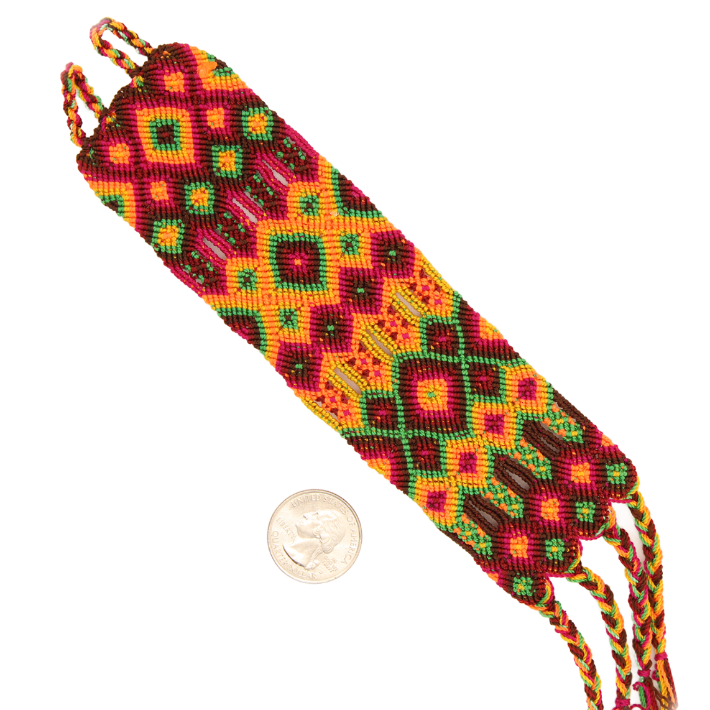 Raíces - Knitted Bracelet - Fushia and Green - Extra Large - 17 In x 2 In