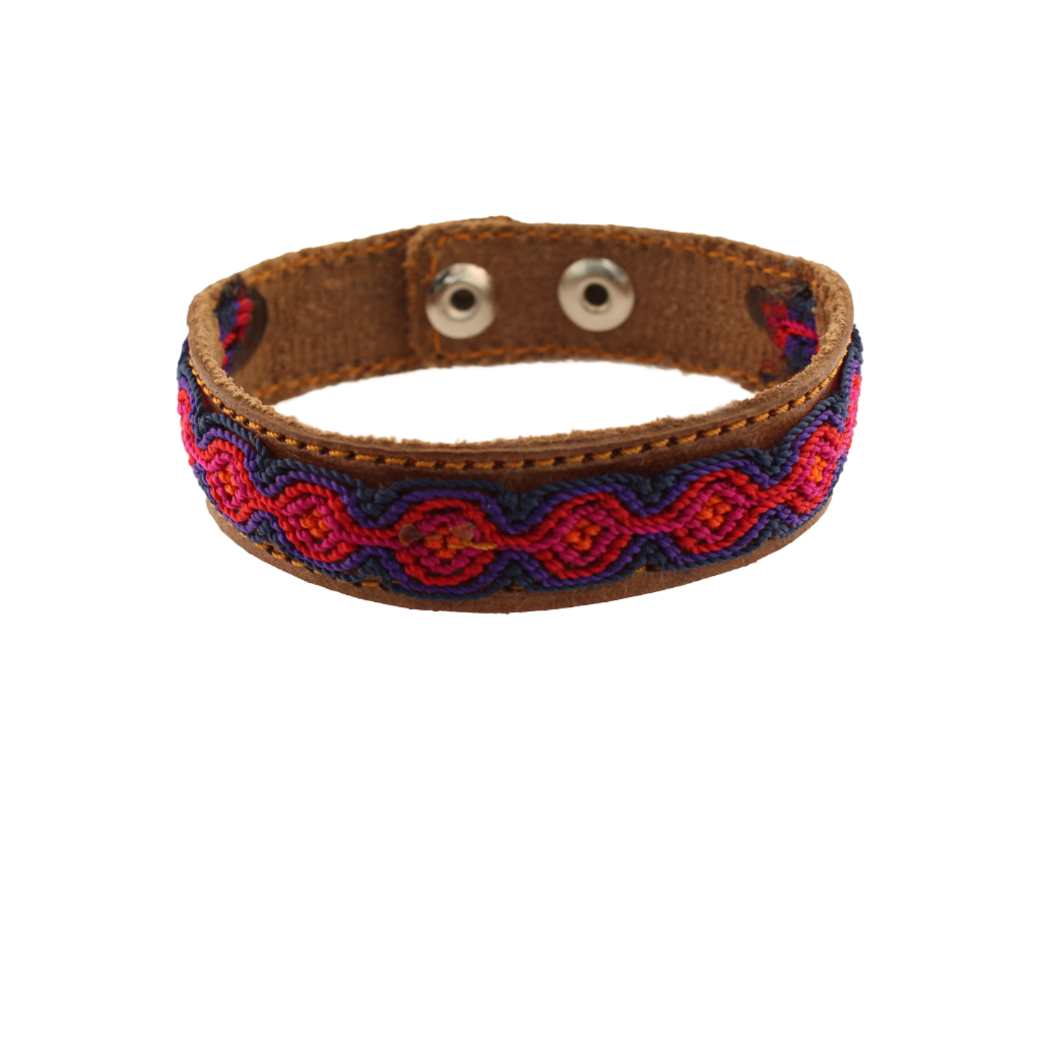 Raíces - Knitted Bracelet - Red and Blue - Leather - 9 x 3.25 In