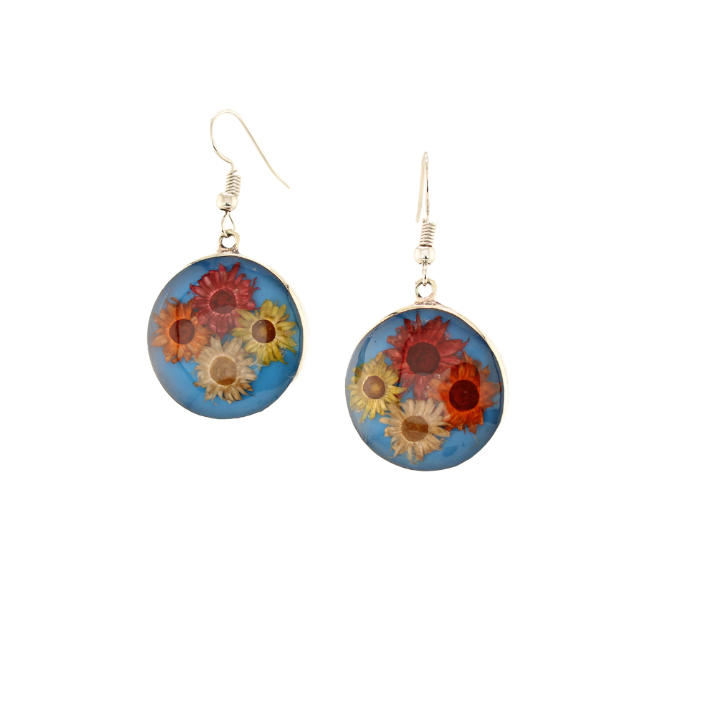 RealDryFlowerDangleEarrings-Round-Blue