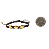 Window To The Past - Three Amber Stones - Knitted Bracelet - Black - 12 In