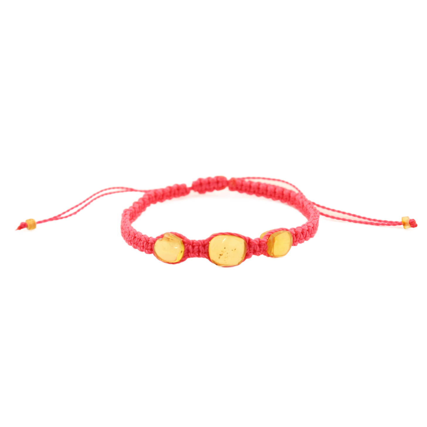 Window To The Past - Three Amber Stones - Knitted Bracelet - Pink - 12 In