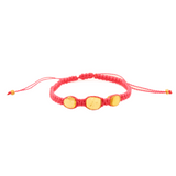 Window To The Past - Three Amber Stones - Knitted Bracelet - Pink - 12 In