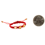 Window To The Past - Three Amber Stones - Knitted Bracelet For Babies - Red