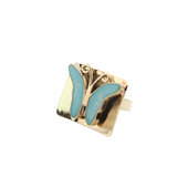 Carlota - Enameled Aqua Butterfly Ring - 1.25 x 1 in. Adjustable