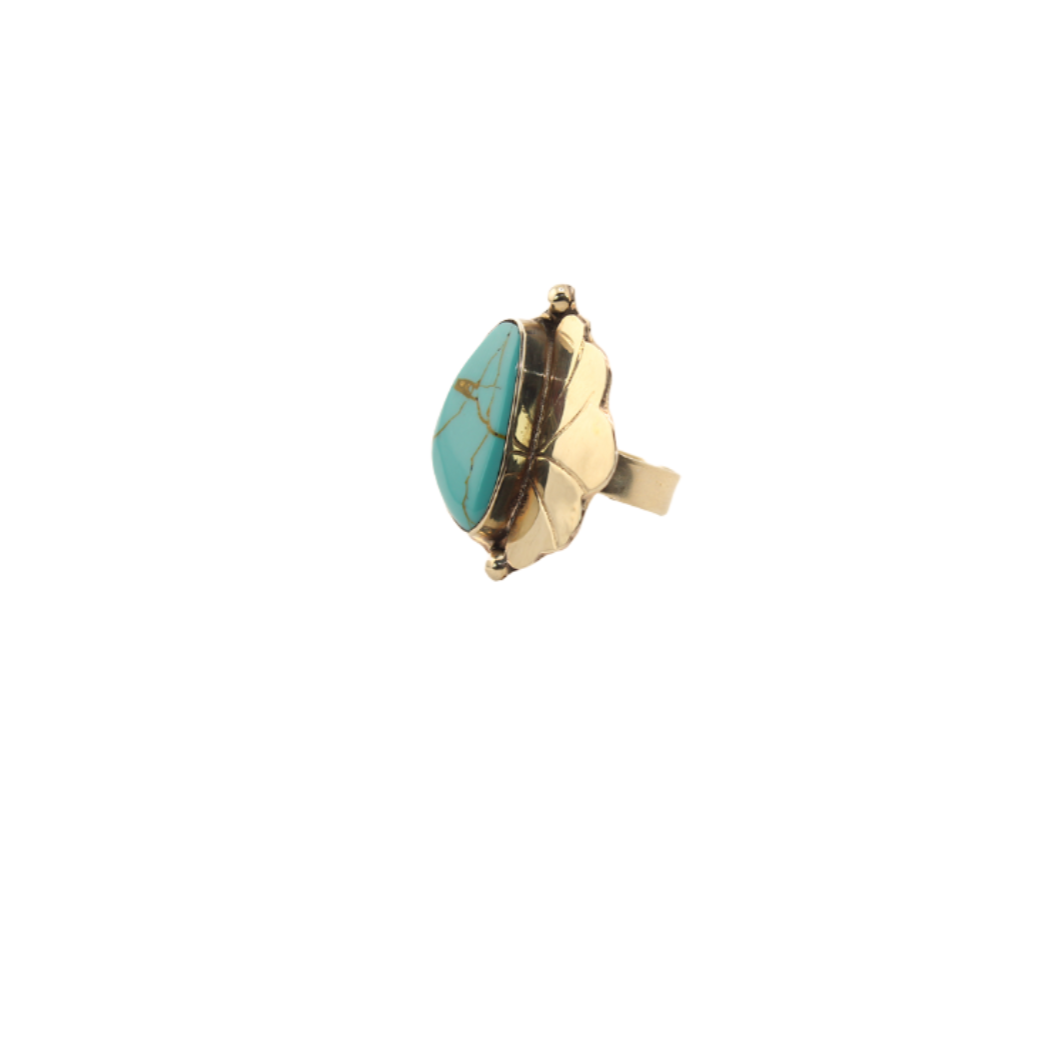 Carlota – Emailliertes Blatt – Blauer verstellbarer Ring – 1,25 Zoll. x 1 Zoll.