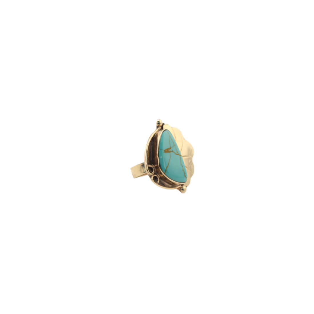 Carlota – Emailliertes Blatt – Blauer verstellbarer Ring – 1,25 Zoll. x 1 Zoll.