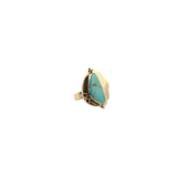 Carlota - Enameled Leaf - Blue Adjustable Ring -  1.25 In. x 1 In.