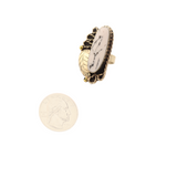 Carlota - Enameled Leaf - White  Adjustable Ring -  1.25 In. x 1 In.