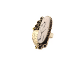 Carlota - Enameled Leaf - White  Adjustable Ring -  1.25 In. x 1 In.