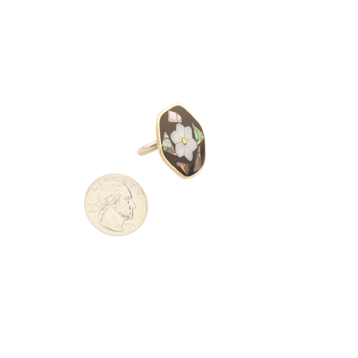 Ocean's Whisper - Bague réglable en nacre d'ormeau - Fleur hexagonale - Noir - 1,25 po. x 1,25 po.