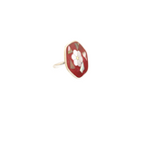 Ocean's Whisper - Abalone Mother of Pearl Adjustable Ring  - Hexagon Flower - Red -  1.25 In. x 1.25 In.