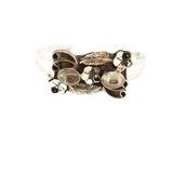Ocean's Whisper - Mother of Pearl Double Leaf Cuff Bracelet - Black and Iridescent - 8 In