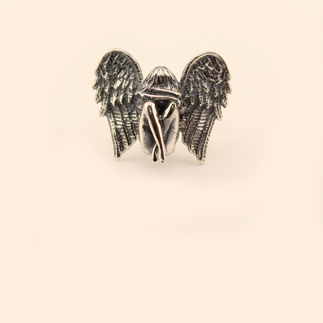 Carved Crying Angel - Sterling Silver