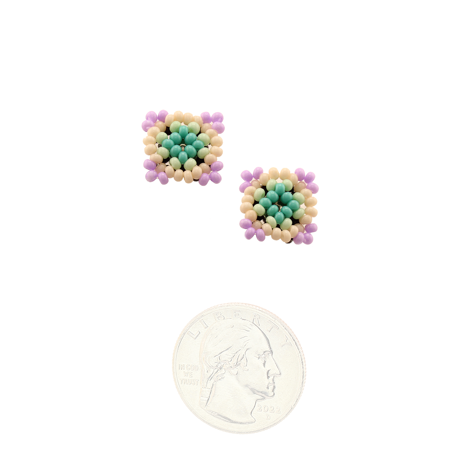 Amor Huichol - Bead Square Studs - Green and Purple