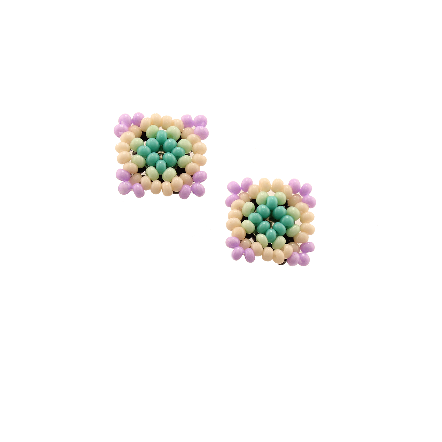 Amor Huichol - Bead Square Studs - Green and Purple