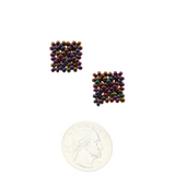 Amor Huichol - Bead Square Studs - Iridescent Purple, Green and Golden