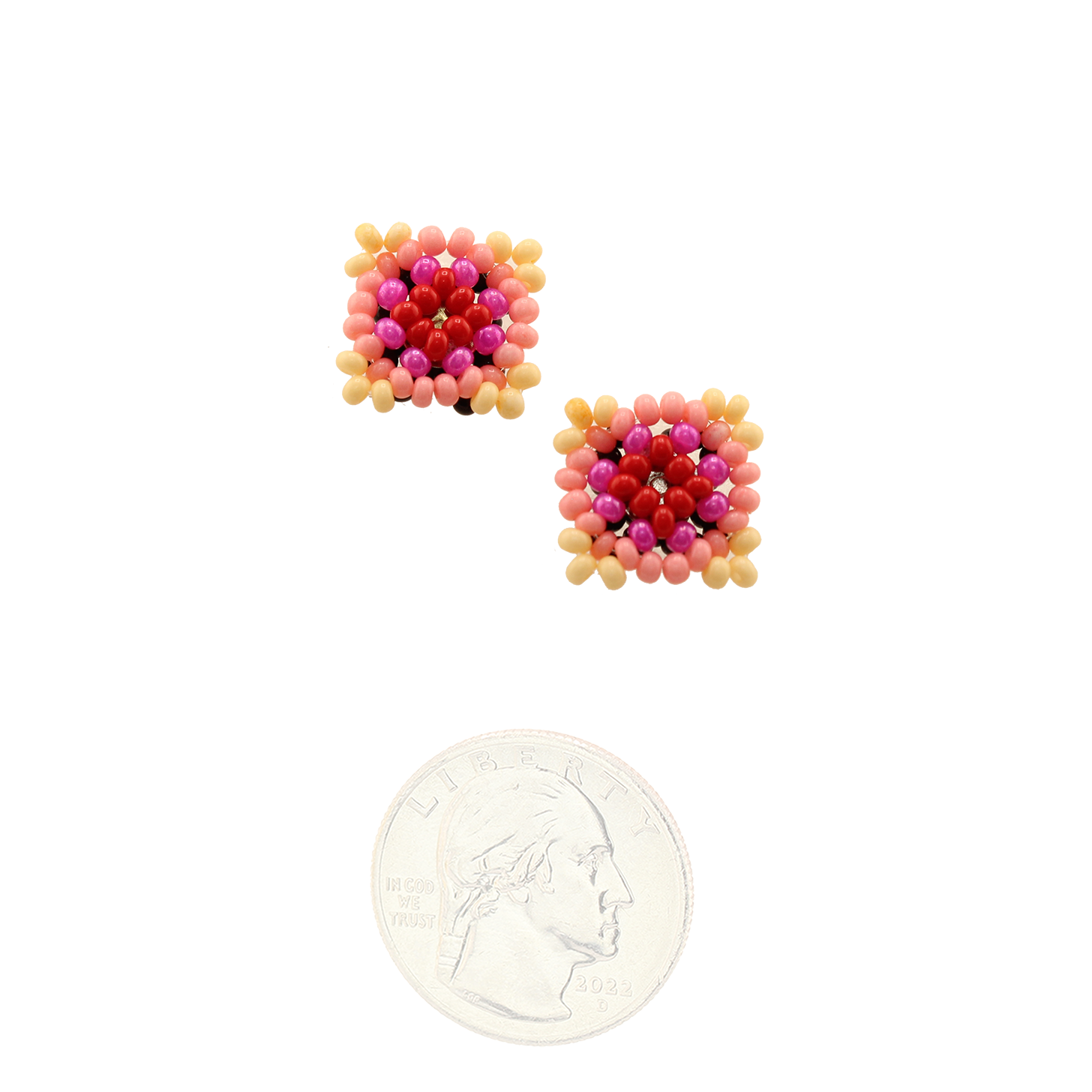 AmorHuichol-BeadRoundStuds-PinkandWhite