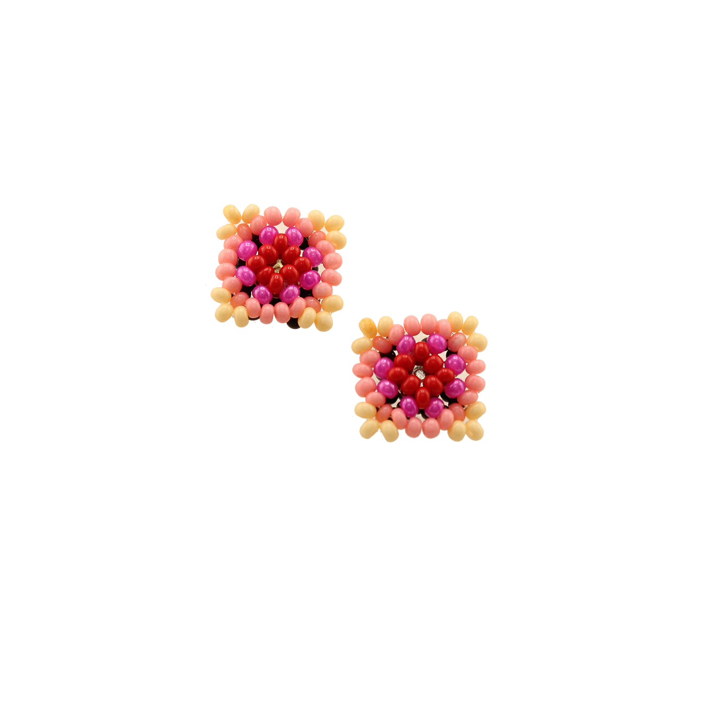 AmorHuichol-BeadRoundStuds-PinkandWhite