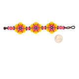 AmorHuichol-BeadedFlowerBracelet-YellowandPink-Medium-8.25 In