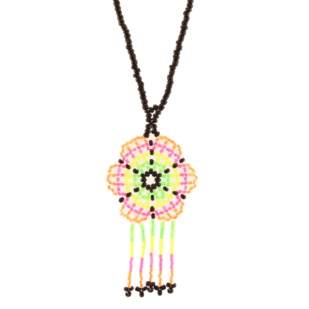 Amor Huichol - Beaded Flower Necklace - Pink and Orange - Medium