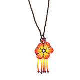 Amor Huichol - Beaded Flower Necklace  -  Red and Yellow - Medium