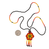 Amor Huichol - Beaded Flower Necklace  -  Red and Yellow - Medium