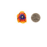 Amor Huichol - Beaded Flowers Ring - Blue and Orange - 1.5 In. x 1.5 In. - Size 7