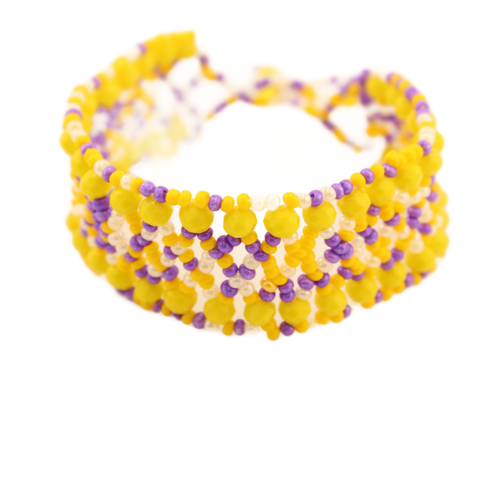 AmorHuichol-BeadedRhombusBracelet-YellowandPurple-Small-8In