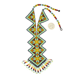 Amor Huichol - Beaded Rhombus Necklace - Blue and Yellow - Extra Large